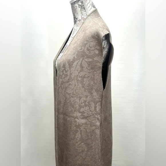 CHICO’S Taupe with silver paisley print sleeveless reversible duster size S - Picture 7 of 14